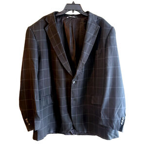 Emilio Yuste Black Plaid Silk wool Blazer spain England Size 48R Career Business